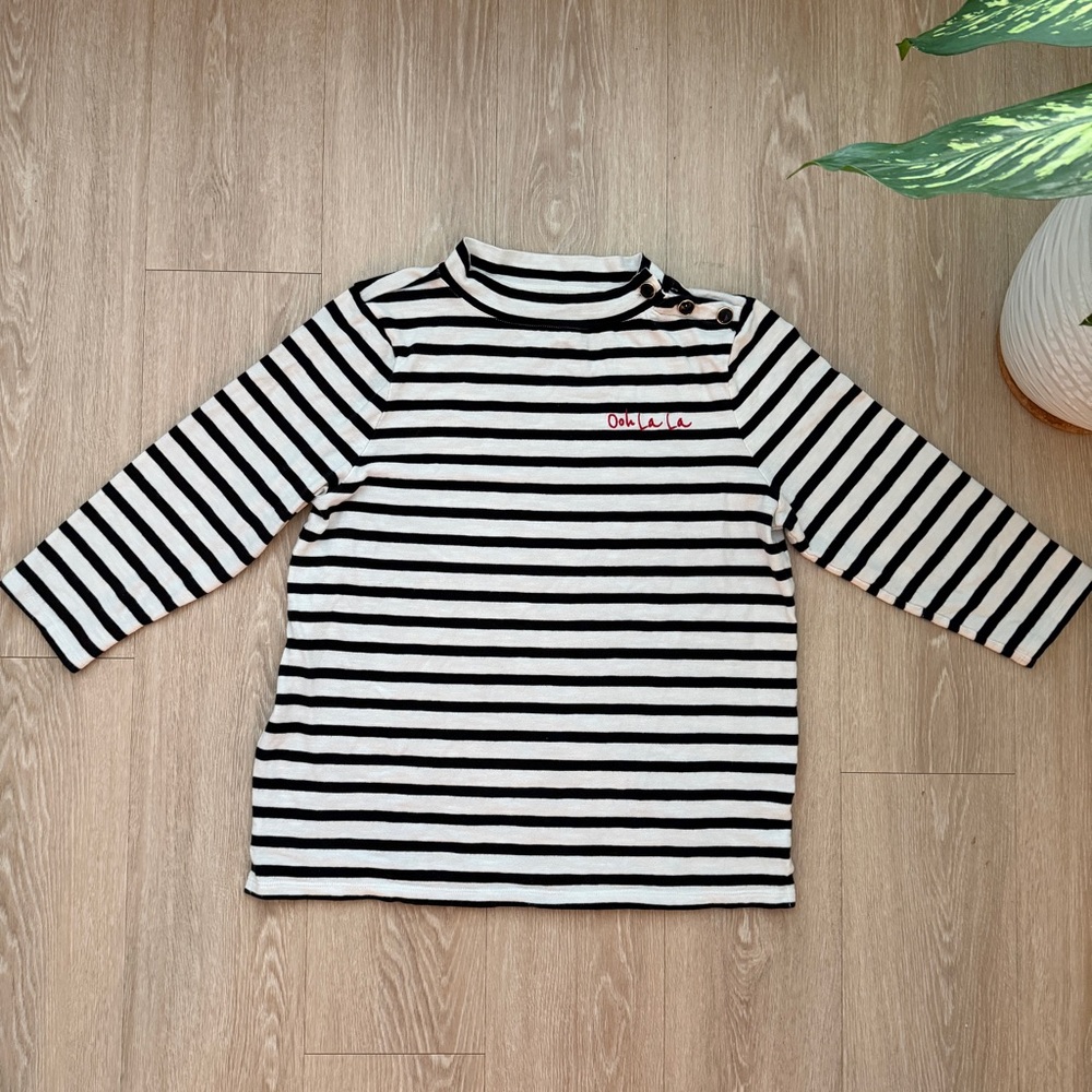Talbots Black and White Striped Long Sleeve Tee